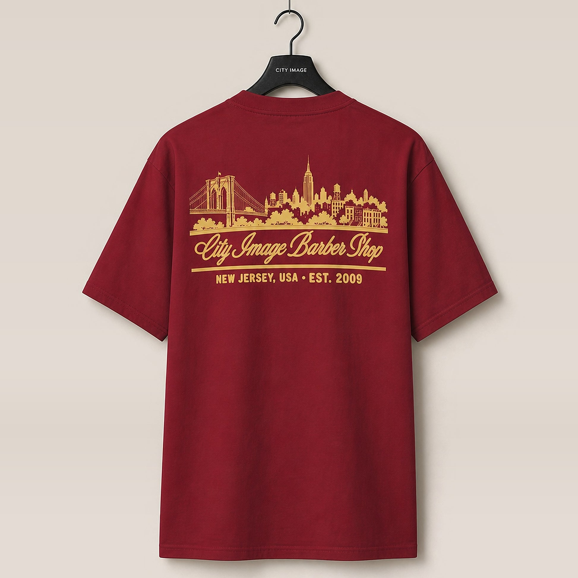 City Image Skyline Heavyweight Tee (Brick Red) - City Image Barber Shop merch, view 1
