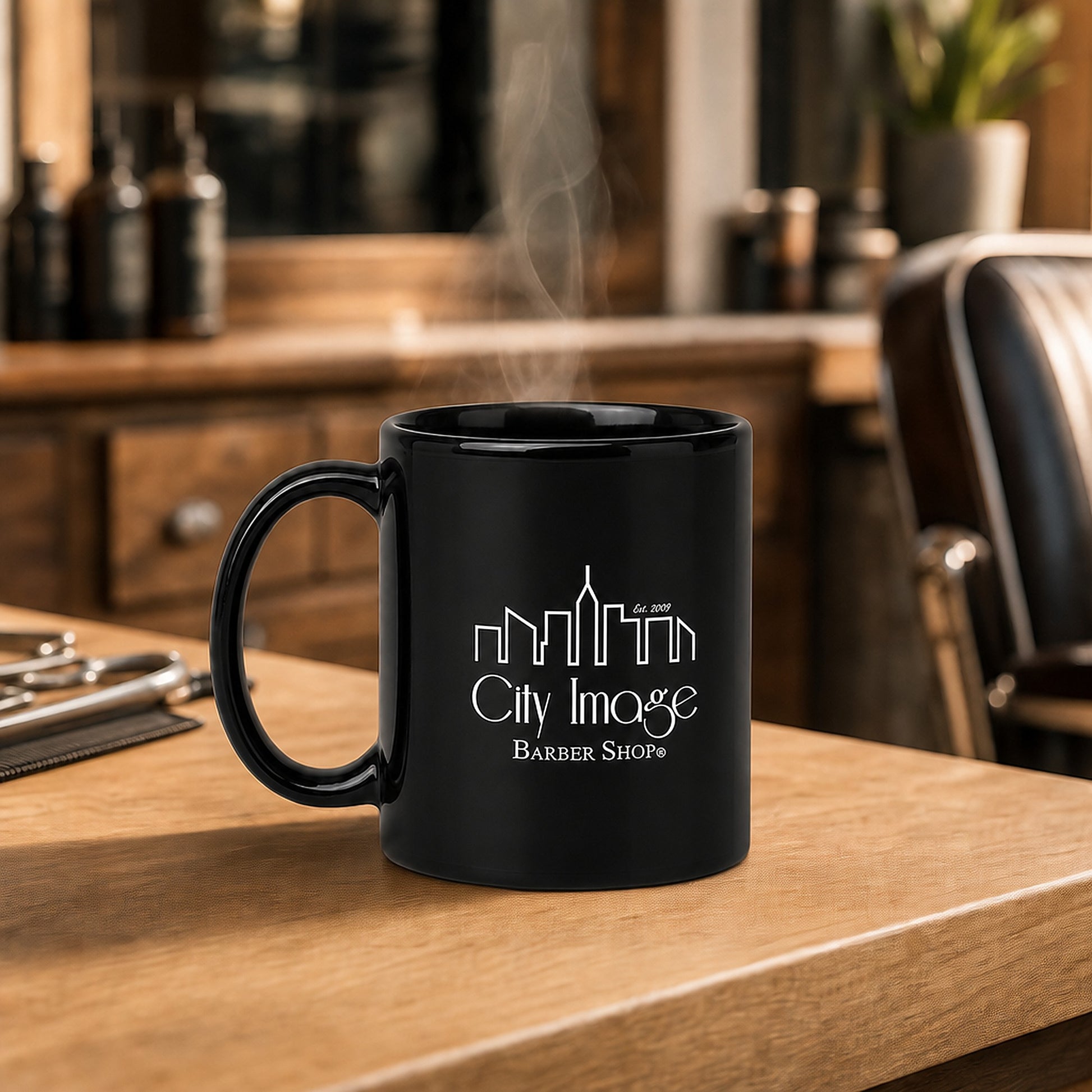 City Image Logo Mug (Black) — on model