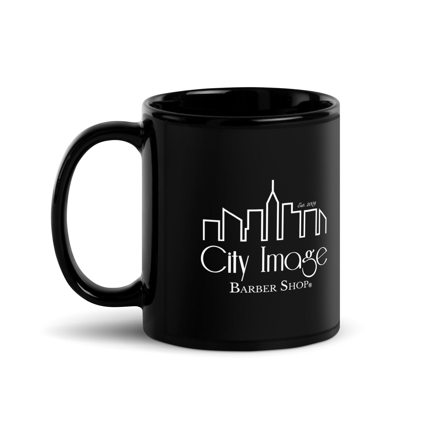 City Image Logo Mug black glossy 11oz, handle on left