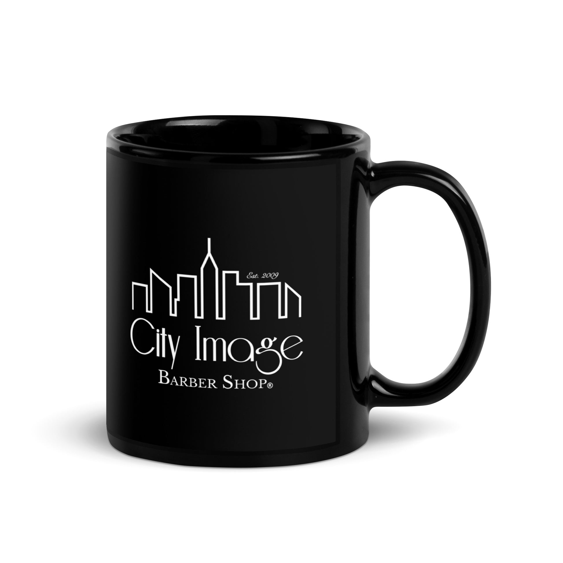 City Image Logo Mug black glossy 11oz, handle on right